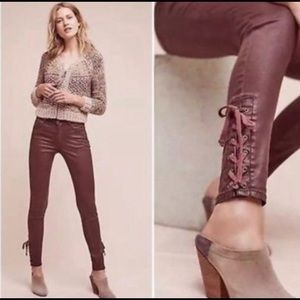Anthro Pilcro Maroon faux leather skinny jeans
